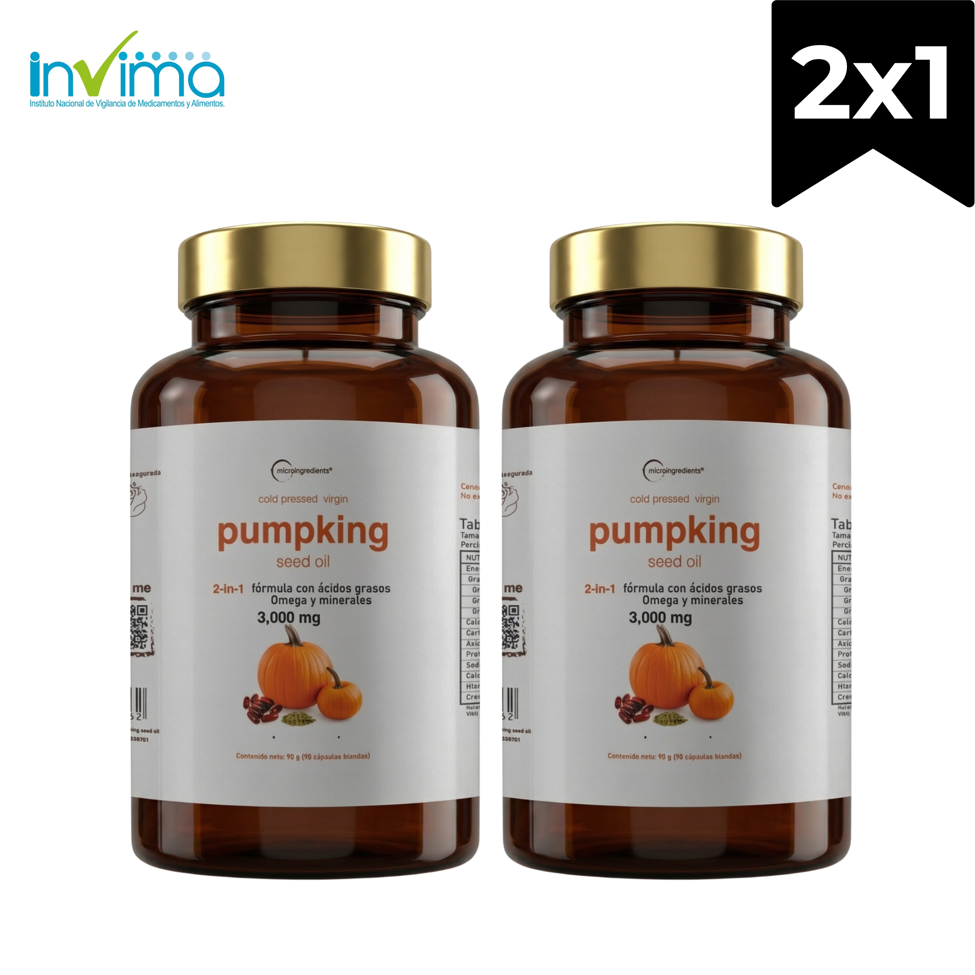 X2Aceite de Semilla de Calabaza Frascos